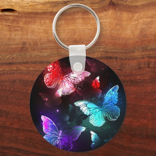 Drie golvende Butterflies op nachtachtergrond Sleutelhanger (Voorkant)