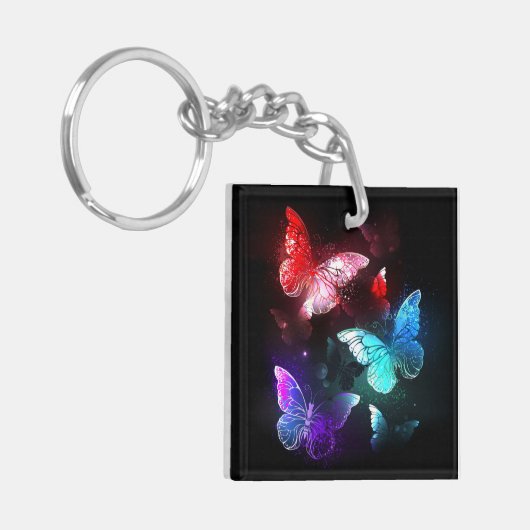 Drie golvende Butterflies op nachtachtergrond Sleutelhanger (Voorkant Links)
