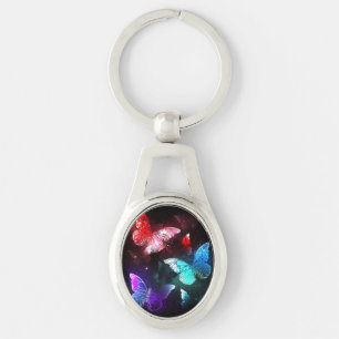 Drie golvende Butterflies op nachtachtergrond Sleutelhanger