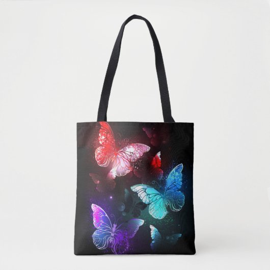 Drie golvende Butterflies op nachtachtergrond Tote Bag (Voorkant)