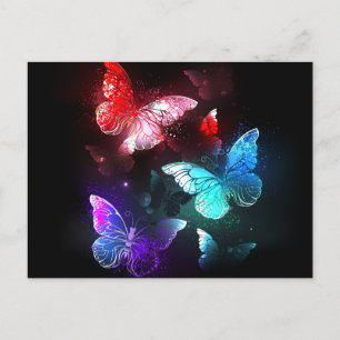 Drie golvende Butterflies op nachtachtergrond Uitnodiging Briefkaart