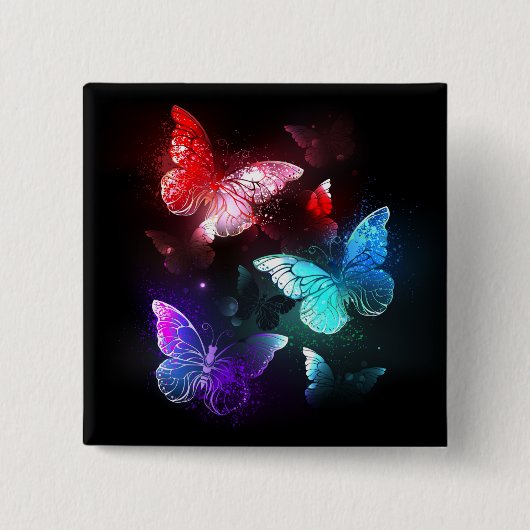 Drie golvende Butterflies op nachtachtergrond Vierkante Button 5,1 Cm (Voorkant)