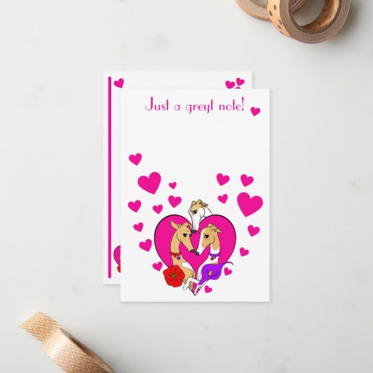 Drie Gorgeuze Greyhounds Valentijn Notitiekaartje (Voorkant / Achterkant in situ)