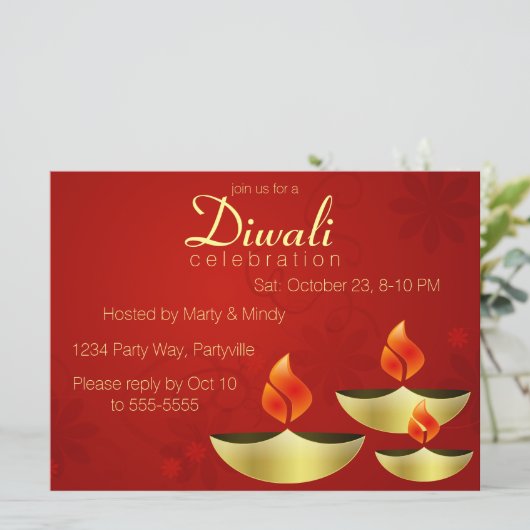 Drie gouden diepten op rode uitnodiging (Staand voorkant)