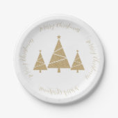 Drie Gouden Kerstbomen met Kerstmisgroet Papieren Bordje (Voorkant)