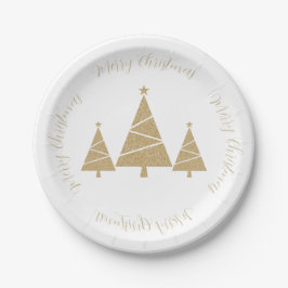 Drie Gouden Kerstbomen met Kerstmisgroet Papieren Bordje