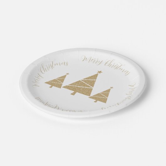 Drie Gouden Kerstbomen met Kerstmisgroet Papieren Bordje (Gekanteld)