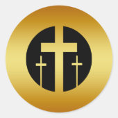 DRIE GOUDEN KRUISEN RONDE STICKER (Voorkant)