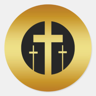 DRIE GOUDEN KRUISEN RONDE STICKER