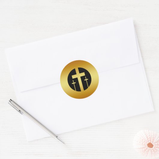 DRIE GOUDEN KRUISEN RONDE STICKER (Envelop)