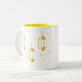 Drie gouden Lantaarns Omgeven met Sterren Tweekleurige Koffiemok (Voorkant links)