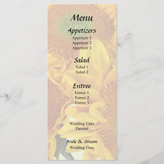 Drie Gouden Zonnebloemen Menu (Voorkant)
