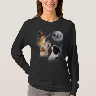 Drie grappige honden die naar de eigenaar van het  t-shirt