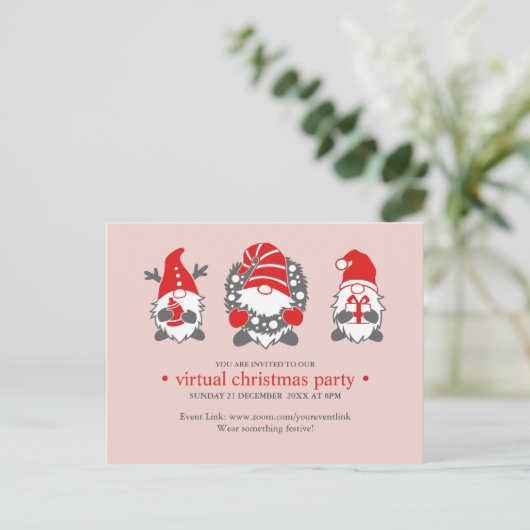 Drie grappige kabouters | Blush virtueel kerstfees Feestdagenkaart (Staand voorkant)