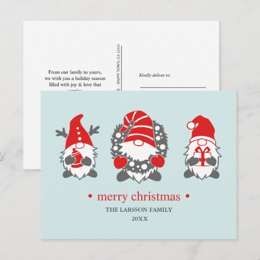 Drie grappige kabouters | Kerstvakantie Feestdagenkaart (Voorkant / Achterkant)