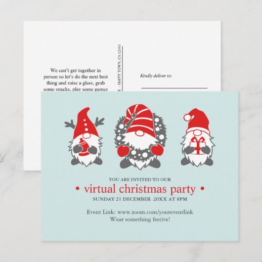 Drie grappige kabouters | Mint Virtual Christmas P Feestdagenkaart (Voorkant / Achterkant)