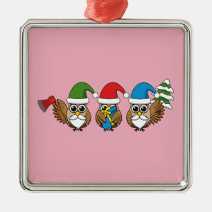 Drie grappige kerstkoepels metalen ornament