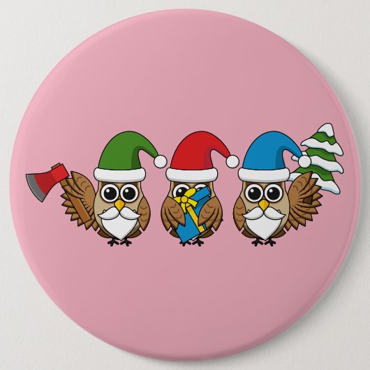 Drie grappige kerstkoepels ronde button 6,0 cm (Voorkant)