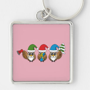 Drie grappige kerstkoepels sleutelhanger