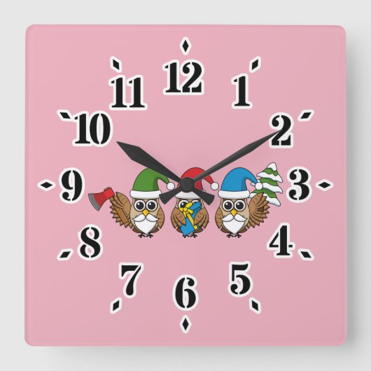 Drie grappige kerstkoepels vierkante klok (Voorkant)