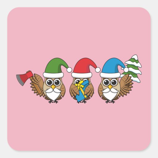 Drie grappige kerstkoepels vierkante sticker (Voorkant)