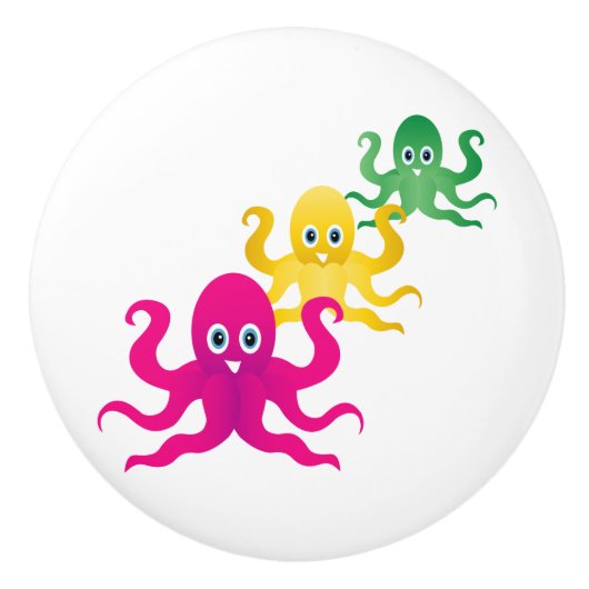 Drie grappige octopussen keramische knop (Voorkant)