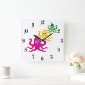 Drie grappige octopussen vierkante klok (Huis)