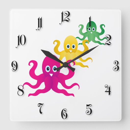 Drie grappige octopussen vierkante klok (Voorkant)
