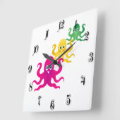Drie grappige octopussen vierkante klok (Hoek)