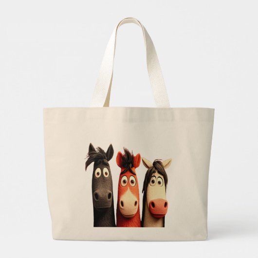 Drie grappige paarden grote tote bag (Achterkant)