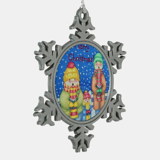 drie grappige sneeuwscènes van carol tin sneeuwvlok ornament (Links)