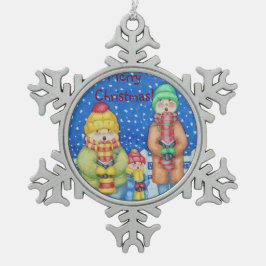 drie grappige sneeuwscènes van carol tin sneeuwvlok ornament