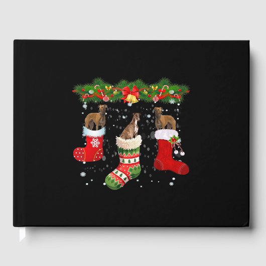 Drie Greyhound Dog in Sock-kerstkerstkerstkerstker Gastenboek (Voorkant)