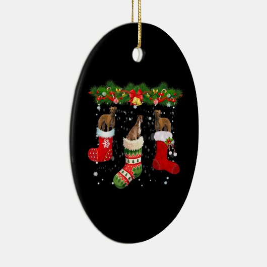 Drie Greyhound Dog in Sock-kerstkerstkerstkerstker Keramisch Ornament (Rechts)