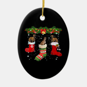 Drie Greyhound Dog in Sock-kerstkerstkerstkerstker Keramisch Ornament