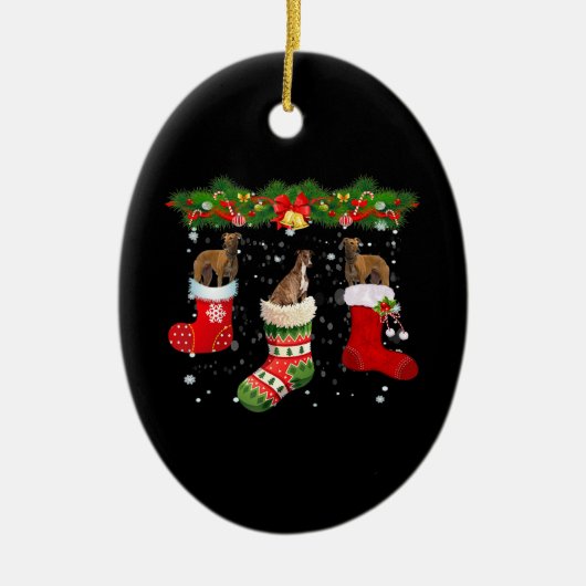 Drie Greyhound Dog in Sock-kerstkerstkerstkerstker Keramisch Ornament (Voorkant)