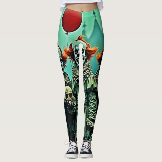Drie griezelige clowns schedel angst ontwerp leggings (Voorkant)