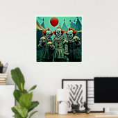 Drie griezelige clowns schedel angst ontwerp poster (Thuiskantoor)
