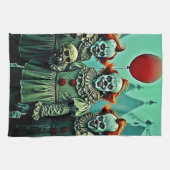Drie griezelige clowns schedel angst ontwerp theedoek (Horizontaal)
