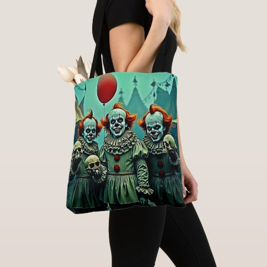 Drie griezelige clowns schedel angst ontwerp tote bag (Dichtbij)