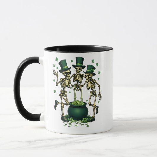 Drie griezelige Halloween Ierse skelet dansen Mok (Links)
