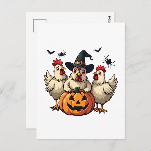 Drie griezelige Halloween kippen boer herfst heks Briefkaart (Voorkant / Achterkant)
