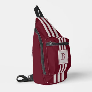 Drie grijze strepen op herfst burgundy met monogra sling bag