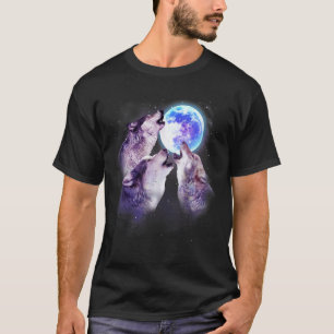 Drie grijze wolf huilend naar de maan 3 wolven rui t-shirt
