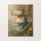 Drie grillige uilen op een tak legpuzzel (Verticaal)