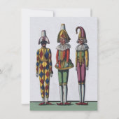 Drie grillige verjaardag kleurrijke Jester poppen Kaart (Achterkant)