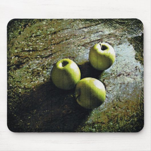 Drie Groene Apples mousepad Muismat (Voorkant)