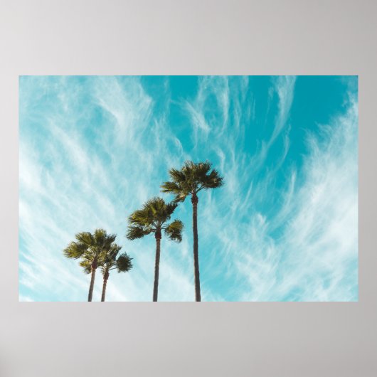 Drie groene bladbomen onder de ciruswolken poster (Voorkant)