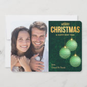 Drie groene boombollen Sneeuwvlok Foto Kerstmis Feestdagenkaart (Voorkant)