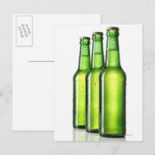 Drie groene flessen bier op witte achtergrond, briefkaart (Voorkant / Achterkant)